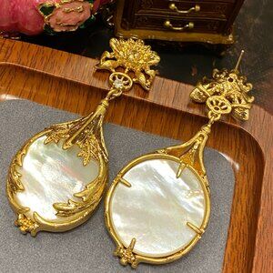 Large Round Shell Slice Victorian Earrings